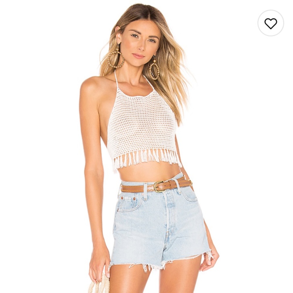Lovers + Friends White Crochet Tie Top